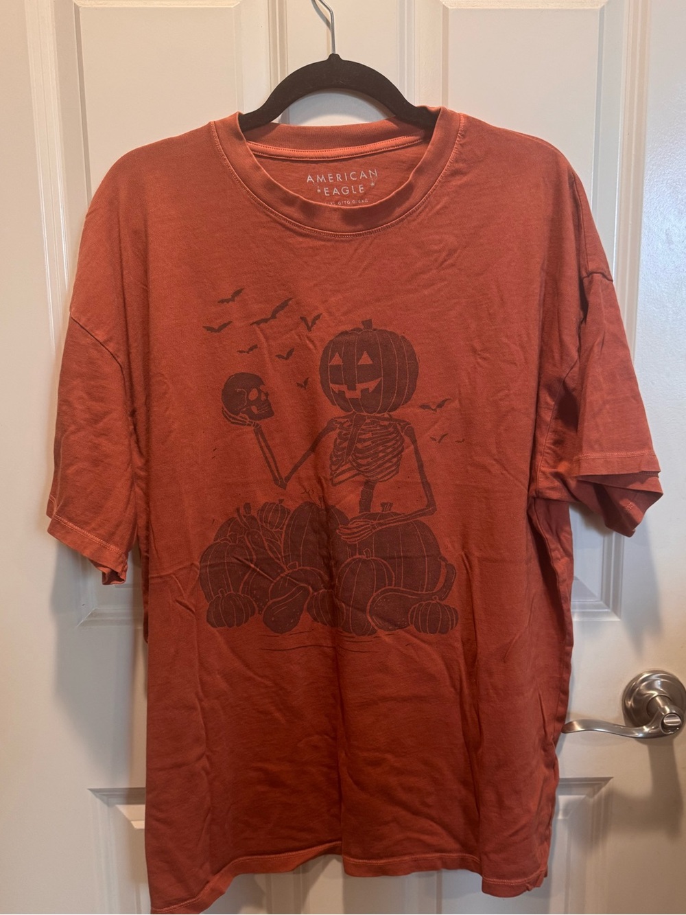 American Eagle Outfitters Rust Orange Halloween Pumpkin Skeleton Tee